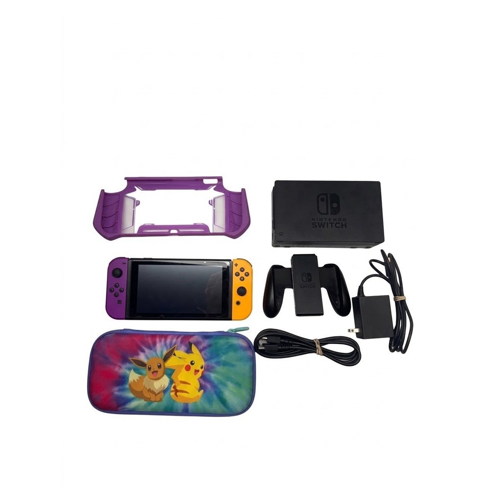 Nintendo Switch HAC-001(-01) Purple Orange Joy-Con Console Bundle w/ Case